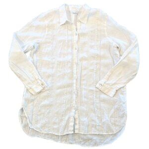 J. JILL Love Linen Lace Trim Tunic L White Made In India 100% Linen Long-Sleeved